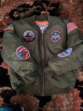 Kids Olive Green Bomber Jacket with Top Gun Patches